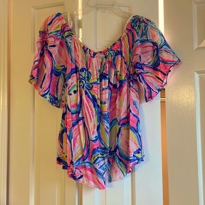 Lilly Pulitzer pink and blue floral summer shirt. Size large.